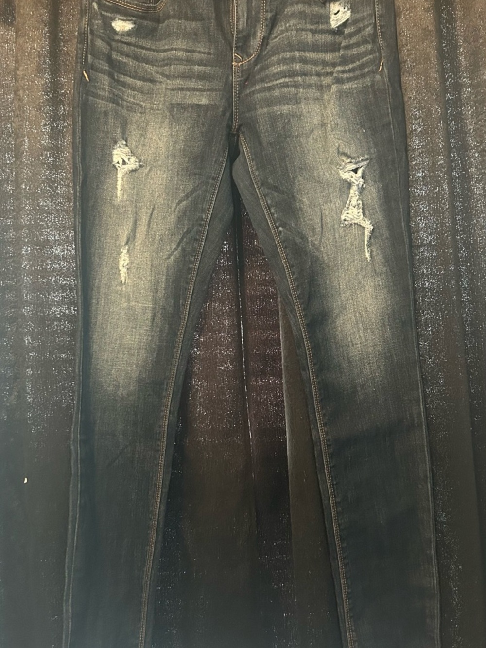 Express Dark Wash Distressed Skinny Jeans